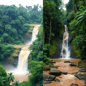 Veja o antes e depois de cachoeira no Amazonas que ficou com água barrenta após obra irregular
